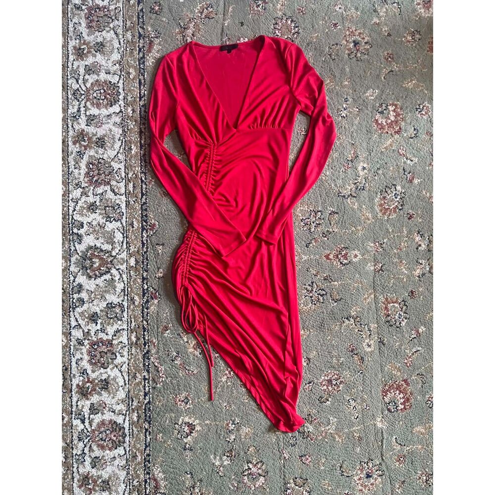 H:ours Red Knit Long Sleeve Bodycon Midi Dress, size M